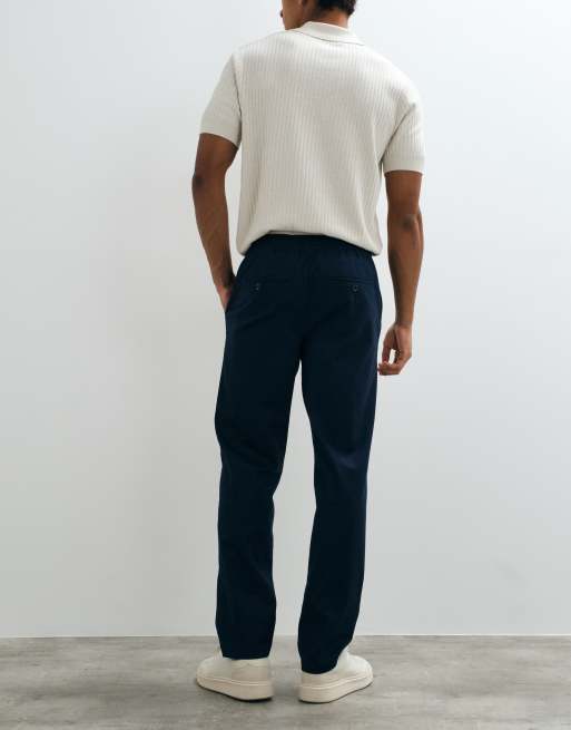 Threadbare drawstring waist straight leg pants with pleat in navy, 3 of 5