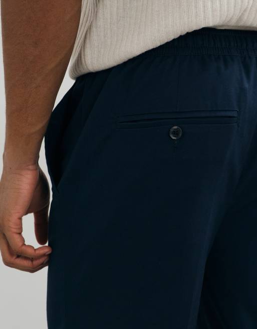 Threadbare drawstring waist straight leg pants with pleat in navy, 5 of 5