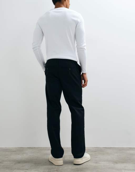 Threadbare drawstring waist straight leg trousers with pleat in black, 4 of 5