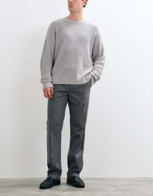 Threadbare drawstring waist straight leg trousers with pleat in charcoal marl, 2 of 5