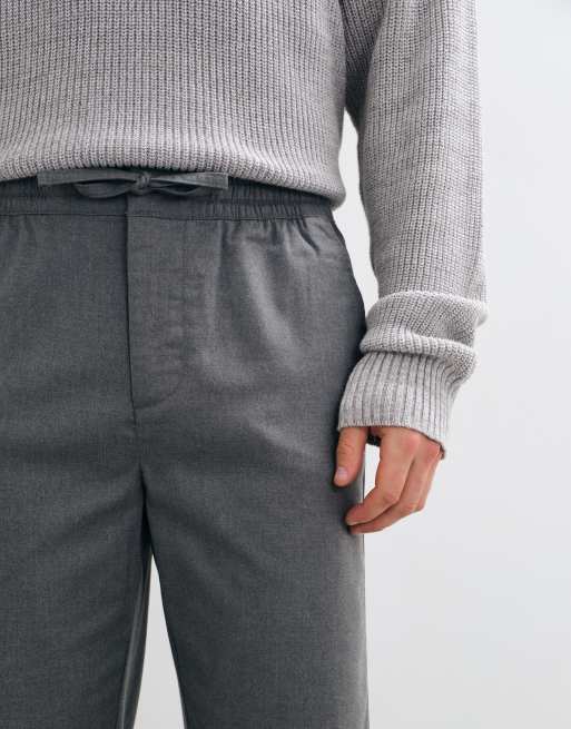 Threadbare drawstring waist straight leg trousers with pleat in charcoal marl, 3 of 5