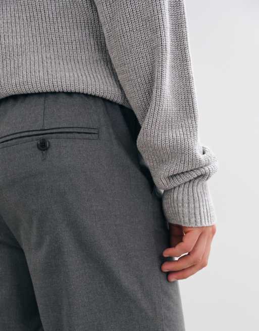 Threadbare drawstring waist straight leg trousers with pleat in charcoal marl, 4 of 5