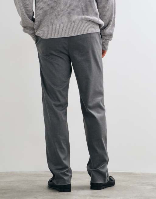 Threadbare drawstring waist straight leg trousers with pleat in charcoal marl, 5 of 5