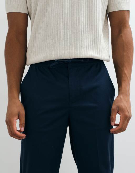 Threadbare drawstring waist straight leg trousers with pleat in navy, 2 of 5