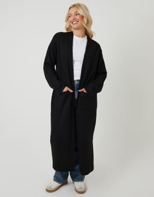 Threadbare Dropped Shoulder Knitted Coatigan In Black