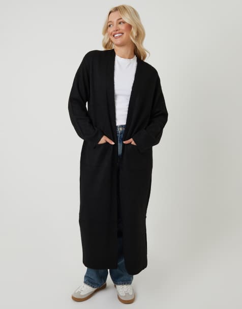 Threadbare Dropped shoulder knitted coatigan in black - view 1