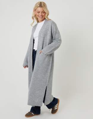 Threadbare Dropped Shoulder Knitted Coatigan In Grey
