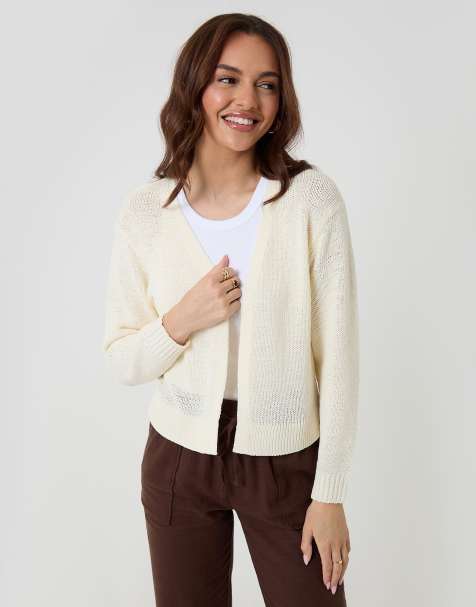 Threadbare Dropped shoulder open cardigan in cream - view 1