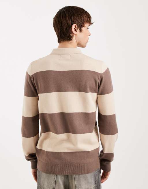Threadbare – Dzianinowa koszulka polo w stylu rugby w paski w kolorze szarobeżowym i ecru, 3 z 5