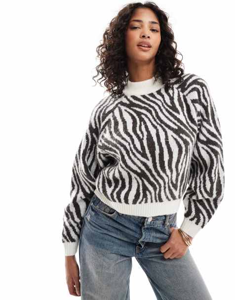 Threadbare high neck knitted jumper in zebra print