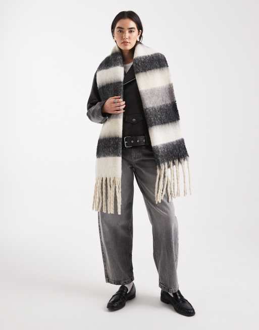 Threadbare - Écharpe rayée style couverture - Gris/blanc, 3 de 3