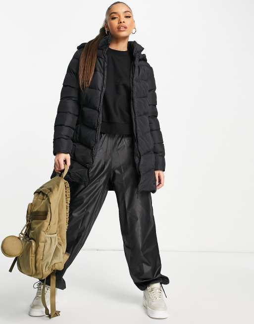 Threadbare – Eeyore – Leichte, mittellange Steppjacke in Schwarz mit Kapuze