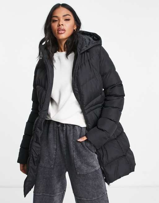 Threadbare Eeyore mid length hooded lightweight puffer jacket in black ...