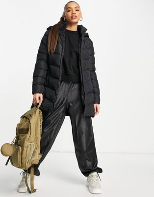 Threadbare Eeyore mid length hooded lightweight puffer jacket in black