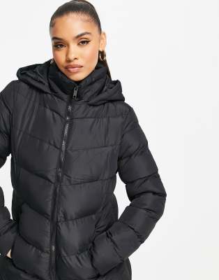 black hooded lightweight puffer jacket