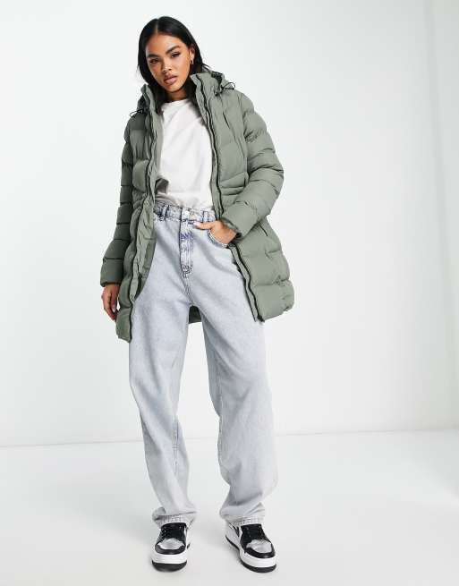 Threadbare tulip hooded puffer coat in sage green sale