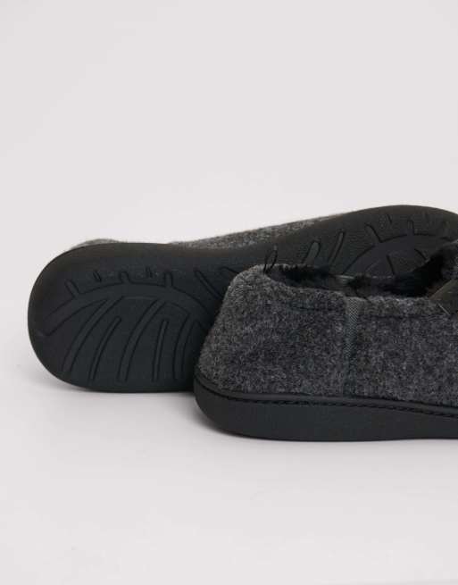 Threadbare Elasticated faux fur lined slippers in charcoal grey, 5 of 5