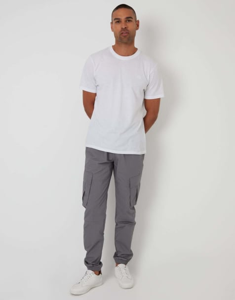 Threadbare Elasticated waist cargo trousers in slate grey