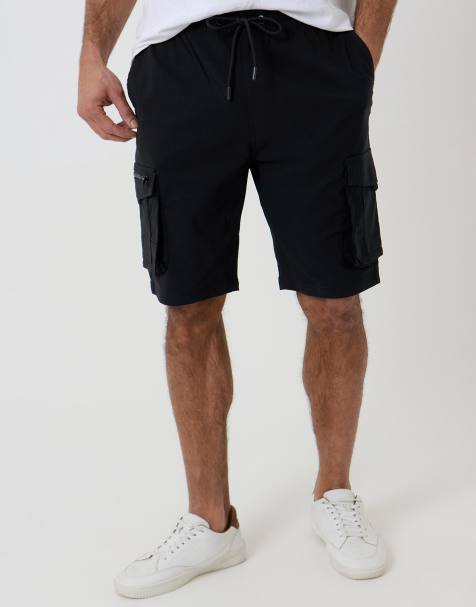 Threadbare Elasticated waist stretch cargo shorts in black - view 1
