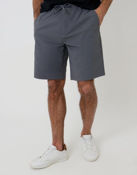 Threadbare Elasticated waist stretch chino shorts in charcoal - view 1