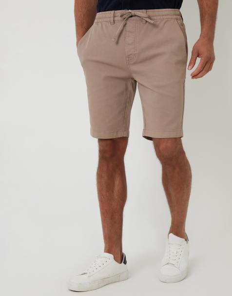 Threadbare Elasticated waist stretch chino shorts in taupe - view 1