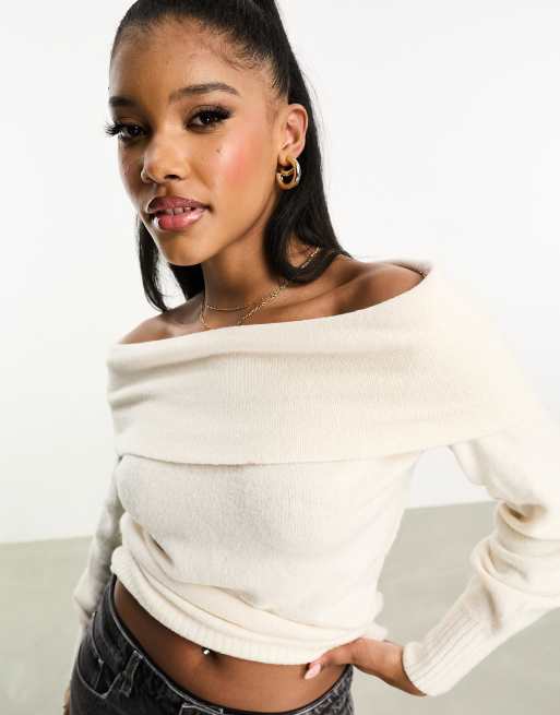 Threadbare Ella off shoulder jumper in white ASOS