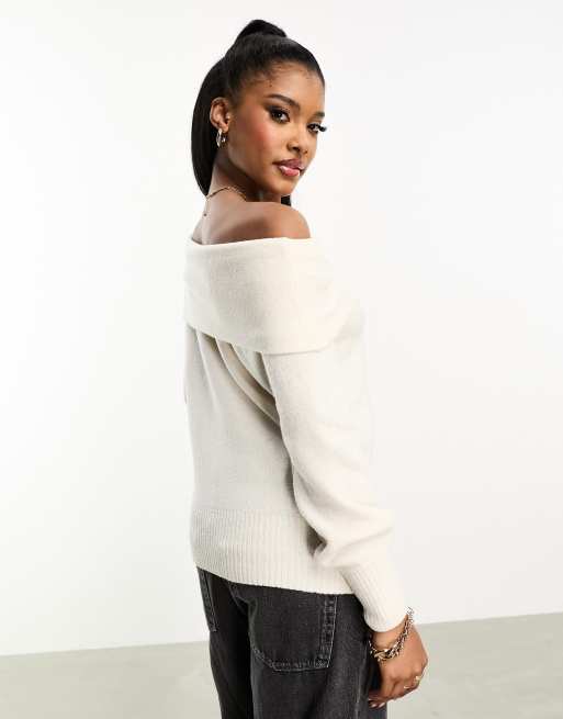 Threadbare Ella off shoulder jumper in white ASOS