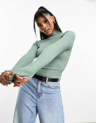 Threadbare ellie high neck jumper in sage green