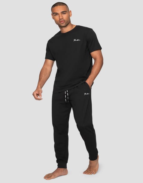 Threadbare 'elton' cotton blend jersey pyjama set in black - view 1