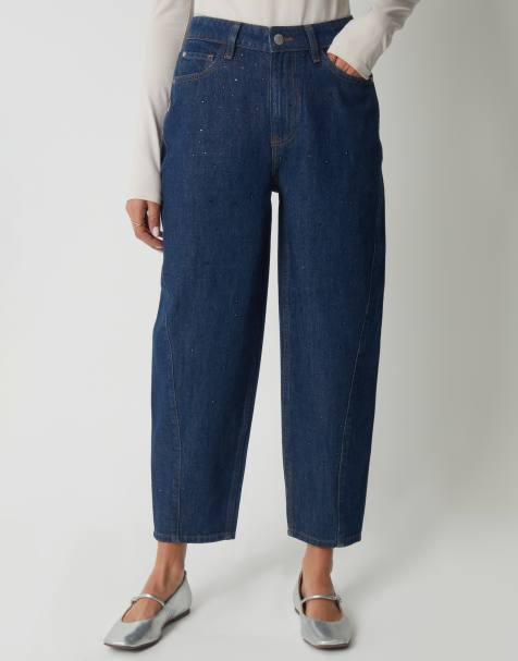 Threadbare Embellished barrel leg jeans in indigo - view 1