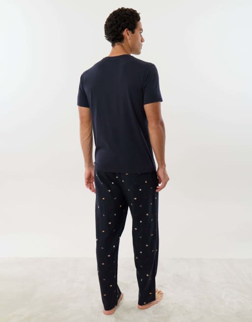 Threadbare Embroidered christmas pyjama set in navy, 3 of 4