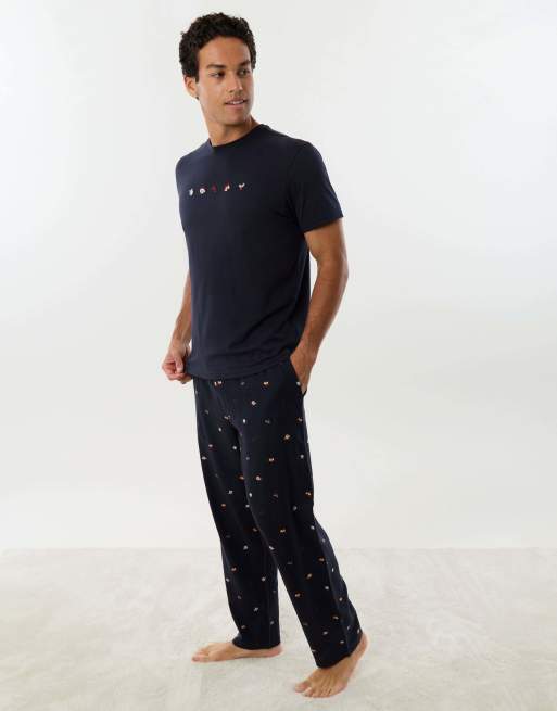Threadbare Embroidered christmas pyjama set in navy, 4 of 4