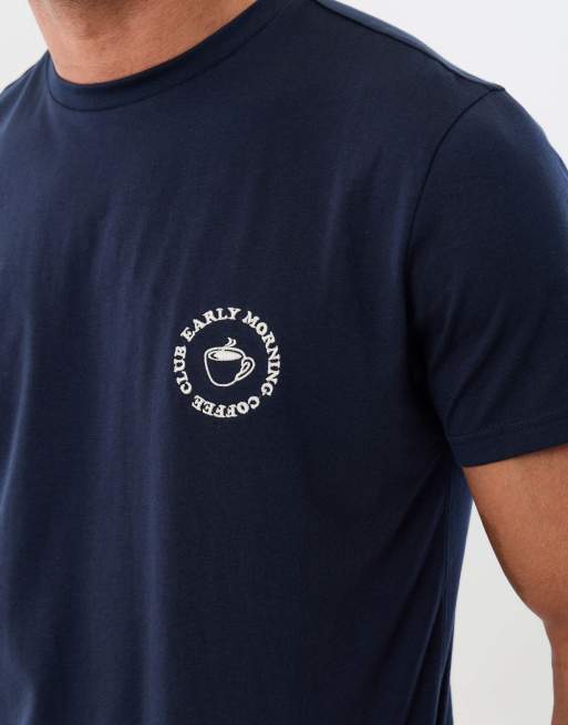 Threadbare Embroidered coffee club pyjame set in navy, 2 of 4