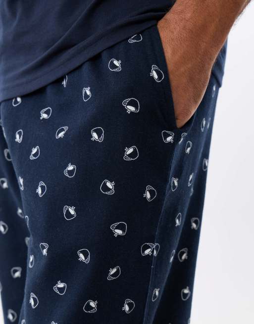 Threadbare Embroidered coffee club pyjame set in navy, 4 of 4