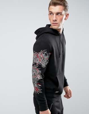 MAN Embroidered Hoodie With Dragon Sleeve Print