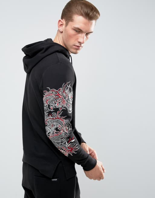 MAN Embroidered Hoodie With Dragon Sleeve Print