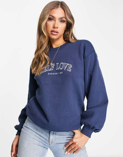 Threadbare embroidered oversized sweater in navy