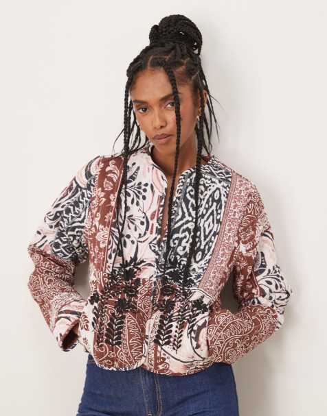 Threadbare Embroidered quilted jacket in terracotta - view 1