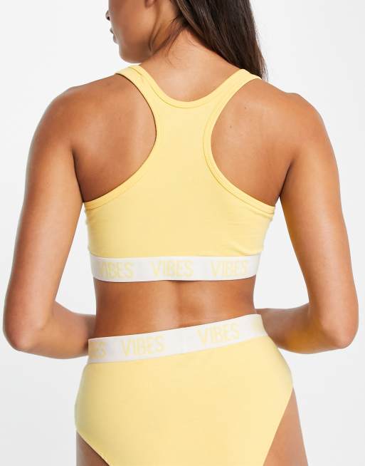 Threadbare - Ensemble culotte et soutien-gorge à logo et inscription Vibes - Jaune, 2 de 4