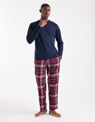 Threadbare - Ensemble de pyjama avec top manches longues et pantalon à carreaux - Marine et rouge-Bleu marine