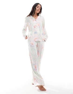 Threadbare - Ensemble de pyjama doux imprimé mosaïque - Blanc-Multicolore