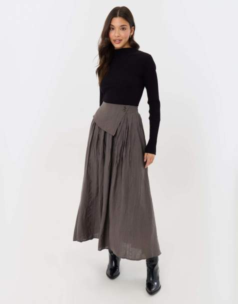 Threadbare Envelope waist midaxi skirt in grey - view 1