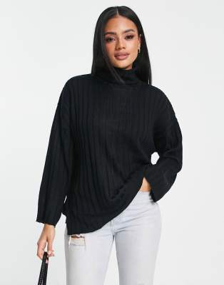 Threadbare Etta chunky roll neck jumper in black