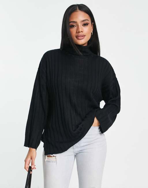 Black chunky roll shop neck jumper womens