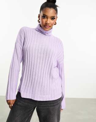 Threadbare Etta chunky roll neck jumper in lilac-Purple