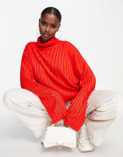 Threadbare Etta chunky roll neck jumper in red