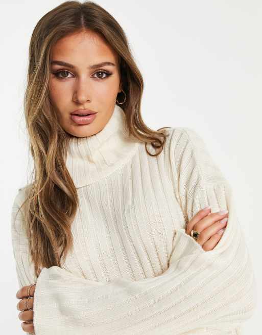 Threadbare Etta chunky roll neck jumper in white ASOS