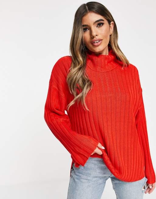 Threadbare - Etta - Maglione con collo alto spesso, colore rosso acceso