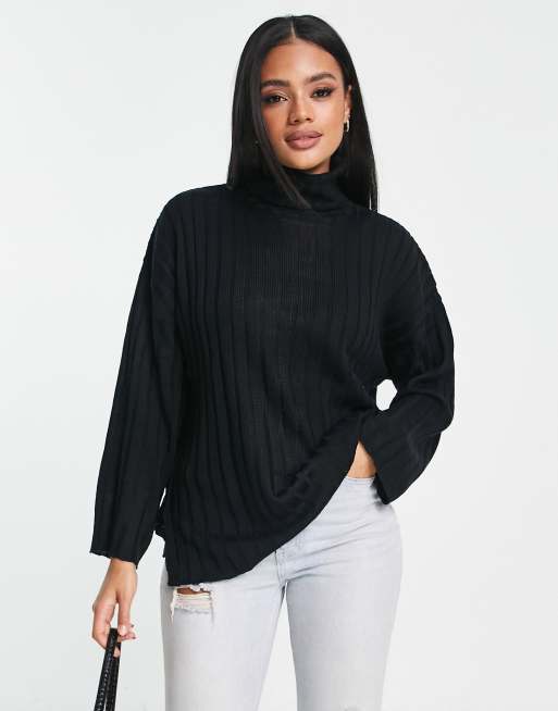 Threadbare – Etta – Svart grov tröja med polokrage
