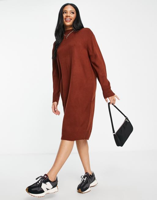 Threadbare Europa oversized midi jumper dress in chocolate